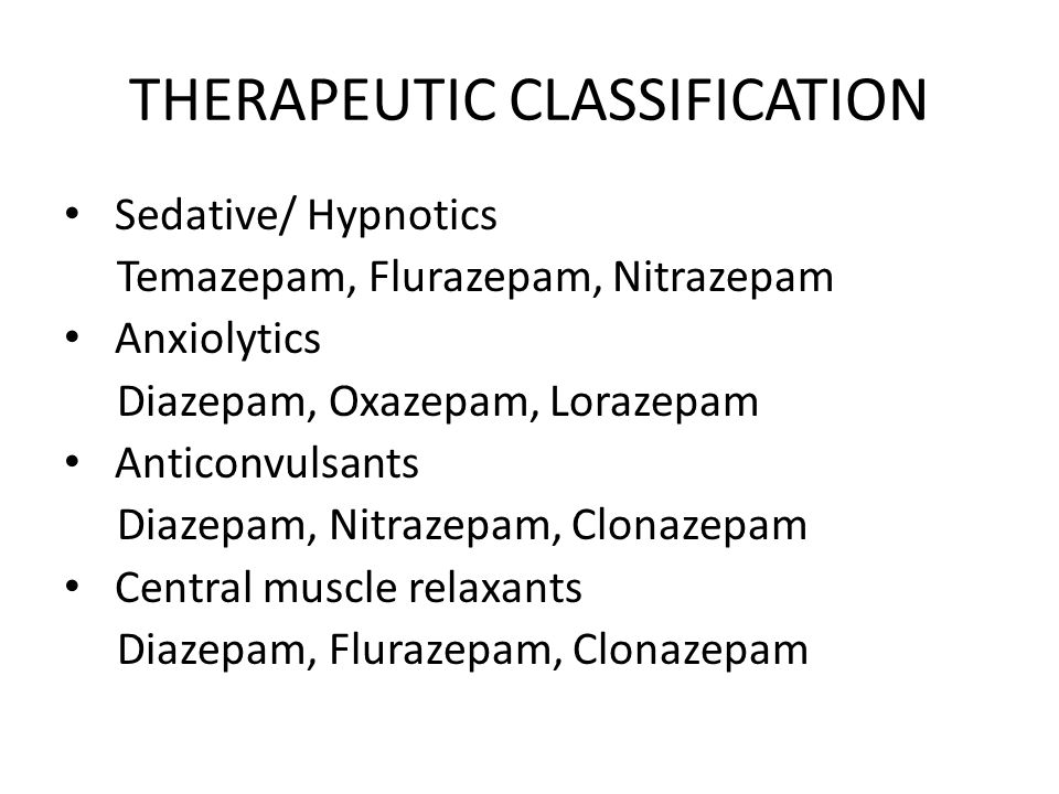 PHARMACOLOGICAL CLASSIFICATION OF DIAZEPAM